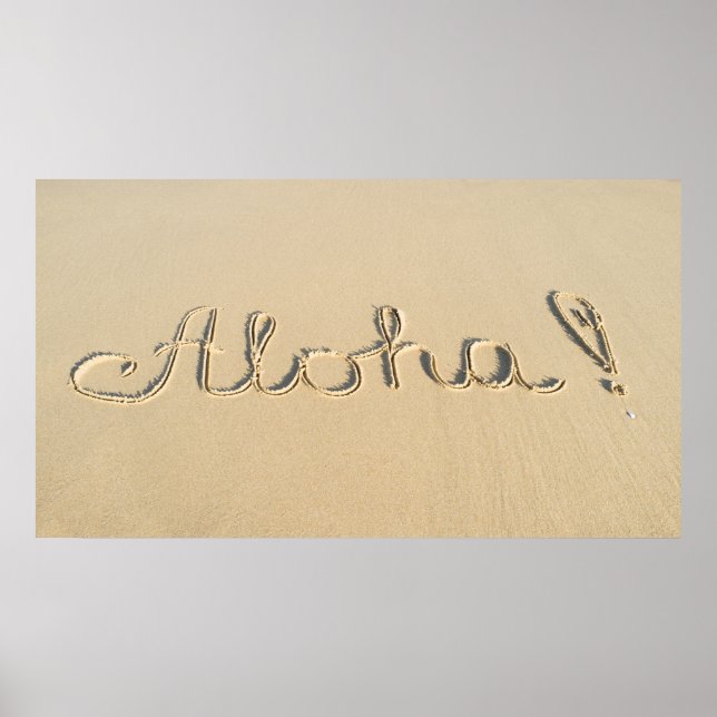 Póster Sinal de palavra Aloha na areia da praia (Frente)