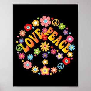 Poster Sinal de Paz Amor 60 anos 70 Groovy Hippie Costume