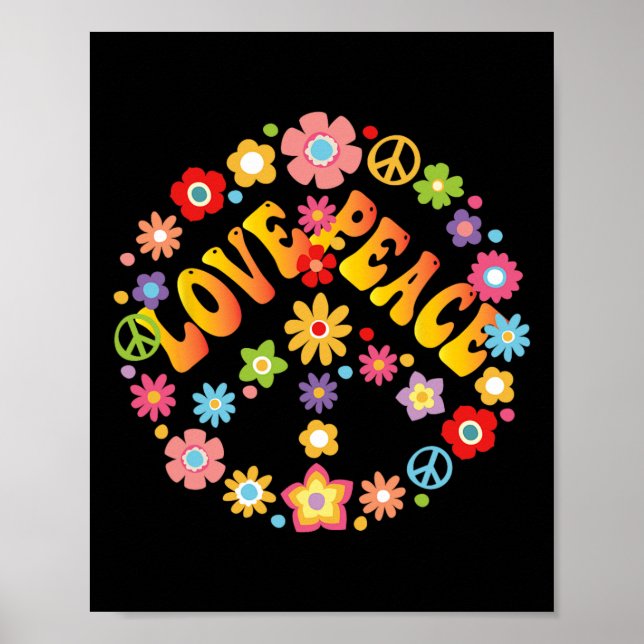 Poster Sinal de Paz Amor 60 anos 70 Groovy Hippie Costume (Frente)