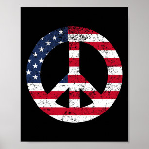 Poster Sinal de Paz Bandeira Patriótica dos EUA Paz e Amo