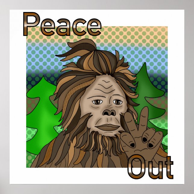 Poster Sinal de Paz Bigfoot Sasquatch Peace Out (Frente)