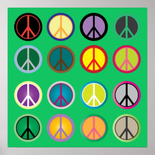 Poster Sinal de paz colorido 60s retro do hippy
