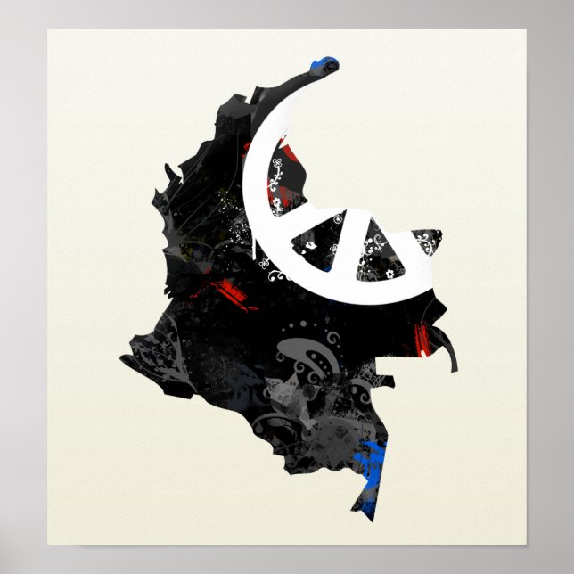 Póster Sinal de Paz de Tendência Colômbia com mapa colomb (Frente)