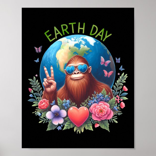 Poster Sinal de Paz do Dia da Terra Engraçado Sasquatch S (Frente)