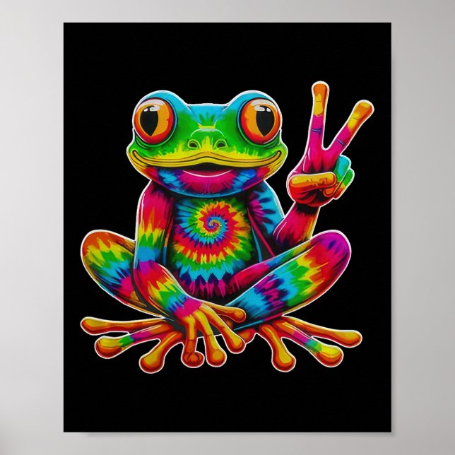 Poster Sinal de Paz do Sapo Tie-dye Hippie Sapo de Natal  (Frente)