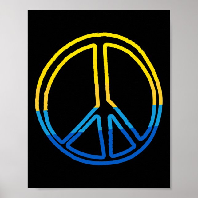 Poster Sinal de Paz em Cores da Ucrânia Amarelo e Azul  (Frente)