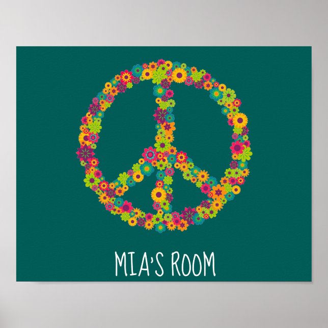 Poster Sinal de paz Hippy flores sala de meninas (Frente)