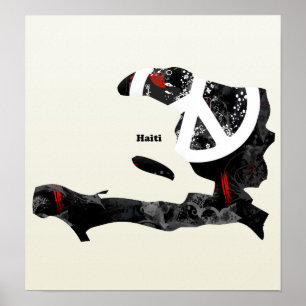 Poster Sinal de paz na moda de Haiti com mapa haitiano