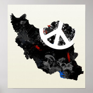 Póster Sinal de paz na moda de Irã com mapa iraniano