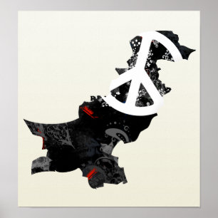 Póster Sinal de paz na moda de Paquistão com mapa