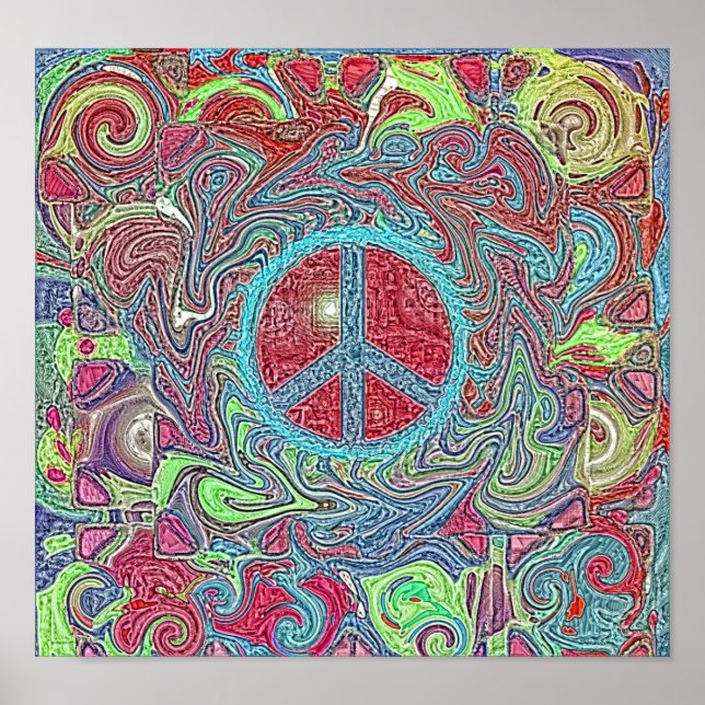 Poster Sinal de Paz Psychedelic Groovy Trippy (Frente)
