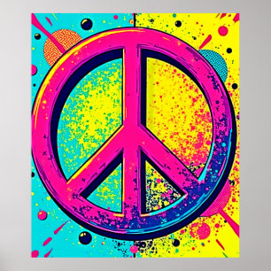 Poster Sinal de Paz Retro Colorido