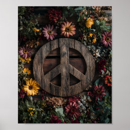 Poster Sinal de paz russo em madeira com flores silvestre