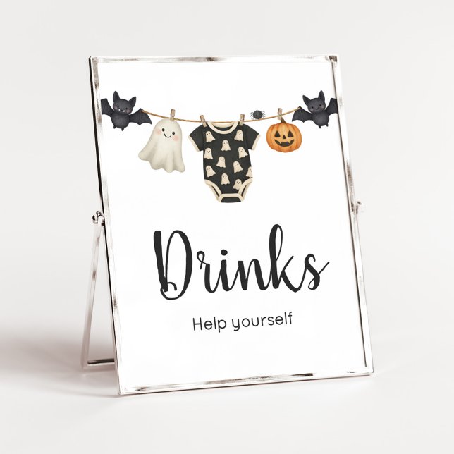 Poster Sinal de Pequeno Chá de fraldas de Linha de Fecham (Halloween Little Boo Clothesline Baby Shower Sign)