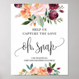 Poster Sinal de ph snap floral cor de rosa burgundy outon