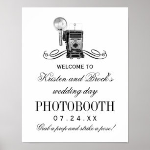 Póster Sinal de Photobooth de Casamento Câmera Preta Vint