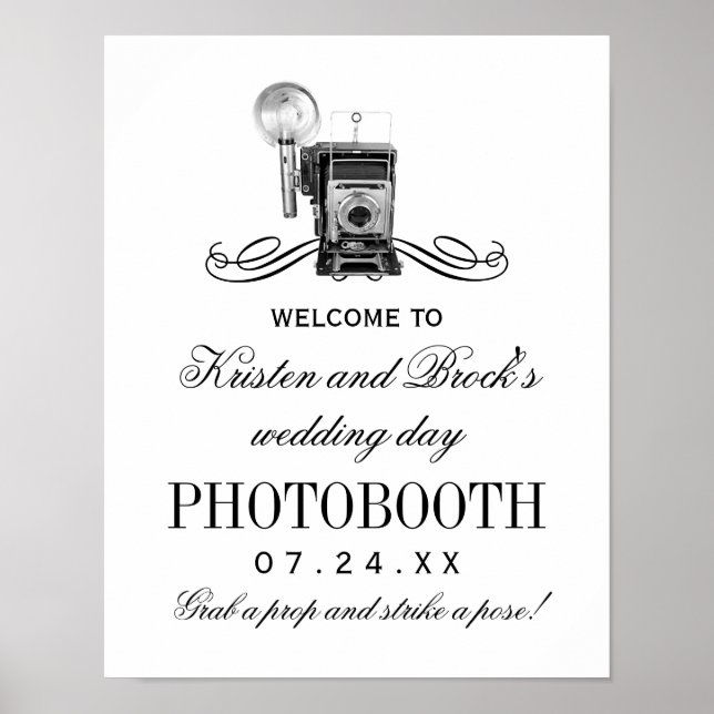Póster Sinal de Photobooth de Casamento Câmera Preta Vint (Frente)