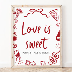 Poster Sinal de Pizza Desenhada à Mão Italiana Vermelha A