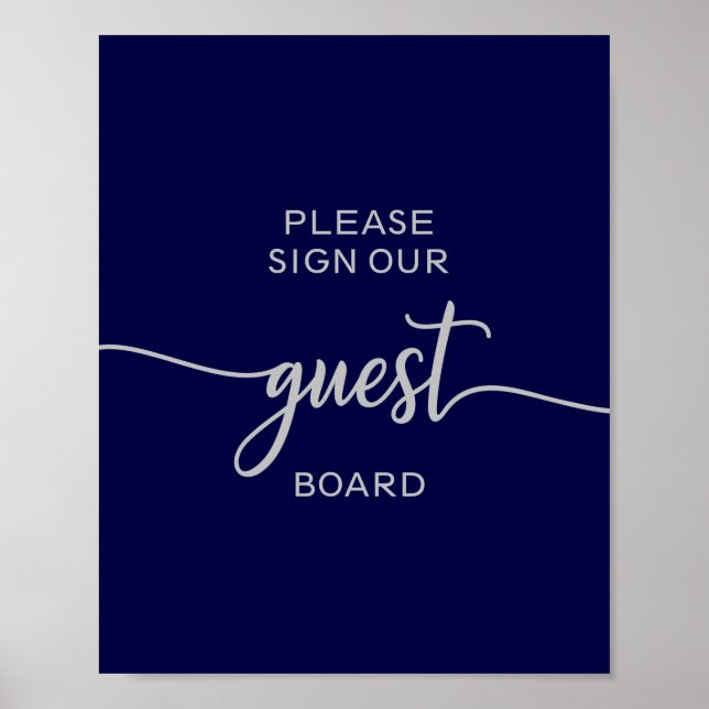 Poster Sinal de placa de casamento elegante azul naval pr (Frente)