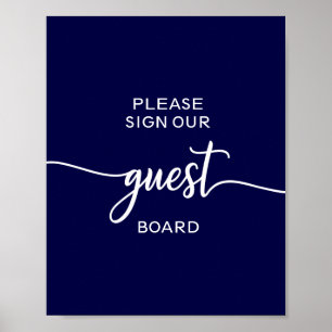 Poster Sinal de placa de convidado de casamento azul nava