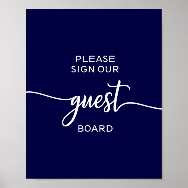 Poster Sinal de placa de convidado de casamento azul nava (Frente)