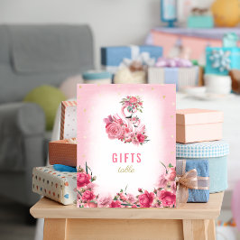 Poster Sinal de Presente - Chá de fraldas Rosa Flamingo B