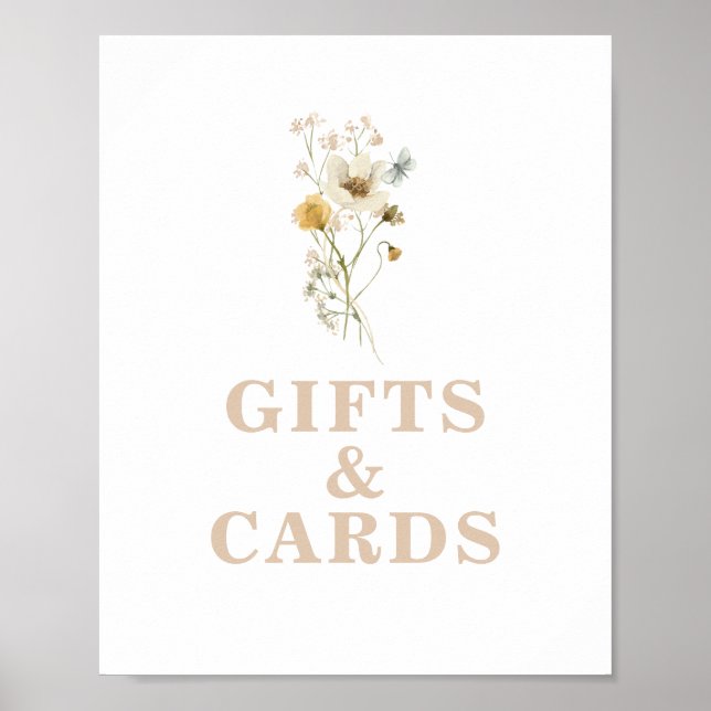 Poster Sinal de Presente de Chá de fraldas de Flor Selvag (Frente)