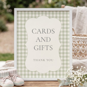Poster Sinal de Presentes de Cartões Gingham Sage para Ch
