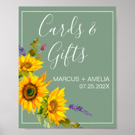Poster Sinal de presentes de sunflores no casamento verde