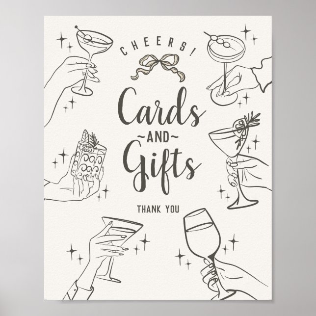 Poster Sinal de presentes e cartões de coquetel retrô beg (Frente)