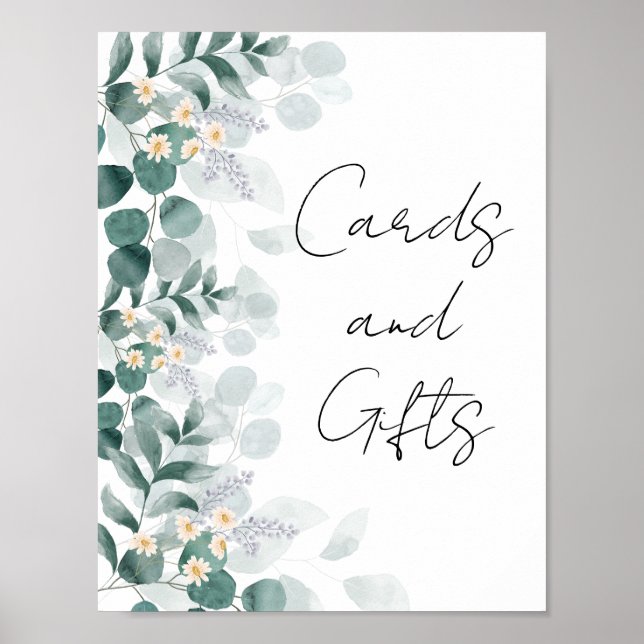 Poster Sinal de Presentes e Cartões de Eucalipto de Folha (Frente)