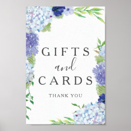 Poster Sinal de Presentes e Cartões de Hortênsia Azul