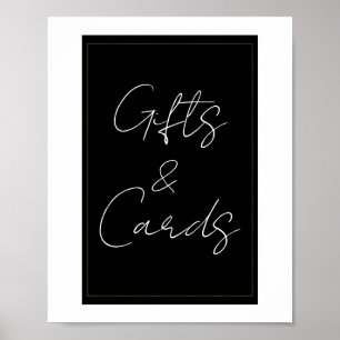 Poster Sinal de Presentes e Cartões Preto Branco Dourado 