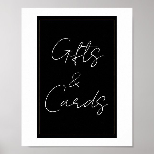 Poster Sinal de Presentes e Cartões Preto Branco Dourado  (Frente)