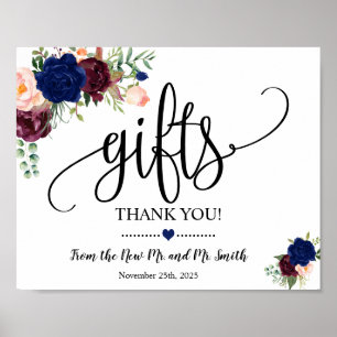 Poster Sinal de presentes para casamento recepção azul ma