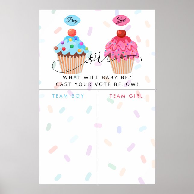 Poster Sinal de previsão de gênero de Cupcake de Menina (Frente)