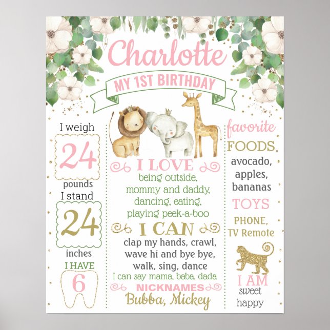 Poster Sinal de primeiro aniversário de uma garota (Frente)