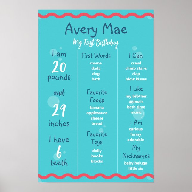 Poster Sinal de Primeiro Aniversário Submarino (Frente)