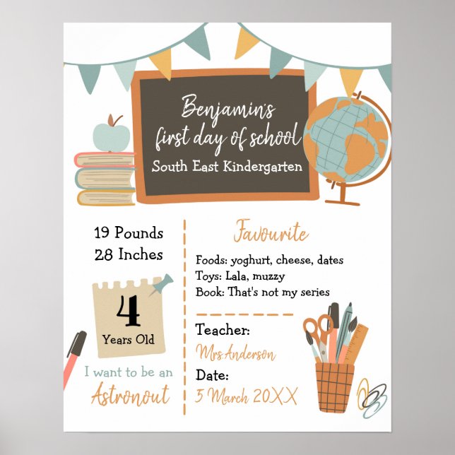 Poster Sinal de Primeiro Dia do Jardim de Infância (Frente)