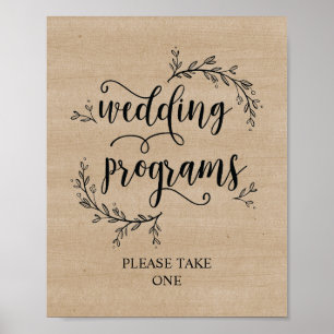 Poster Sinal de programa de casamento com videiras rústic