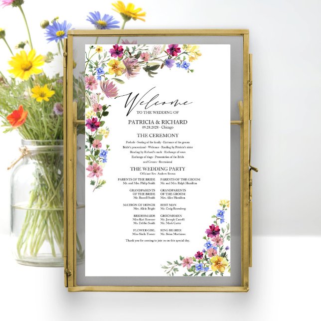 Poster Sinal de Programa de Casamento de Boho Flor Silves (Criador carregado)