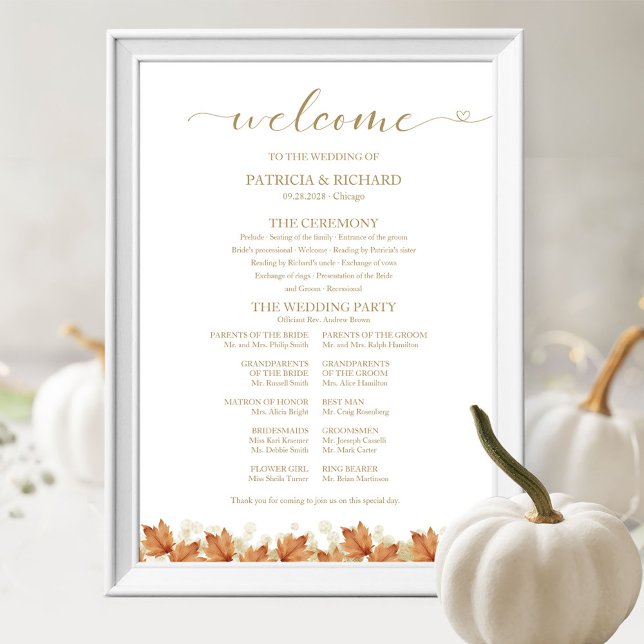 Poster Sinal de Programa de Casamento de Folhas de Outono (Criador carregado)