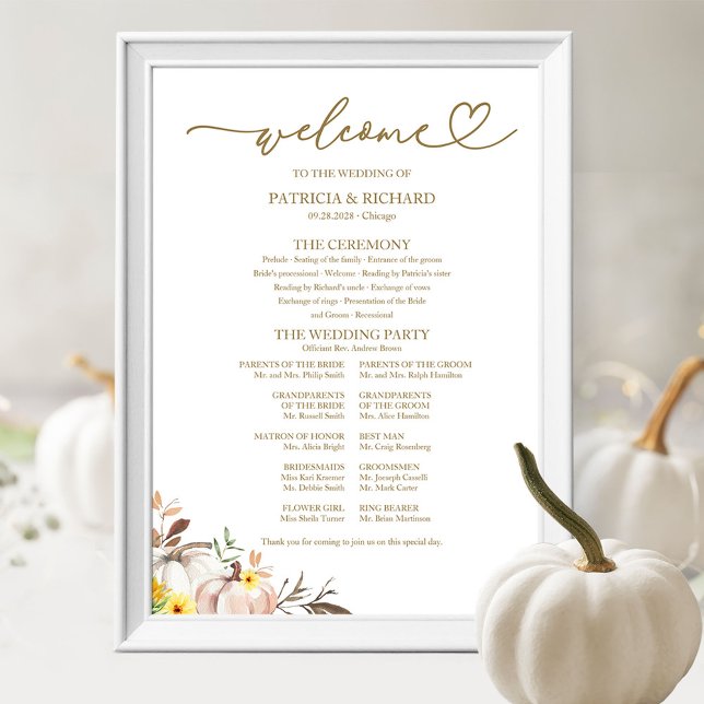 Poster Sinal de Programa de Casamento de Outono com Giras (Criador carregado)