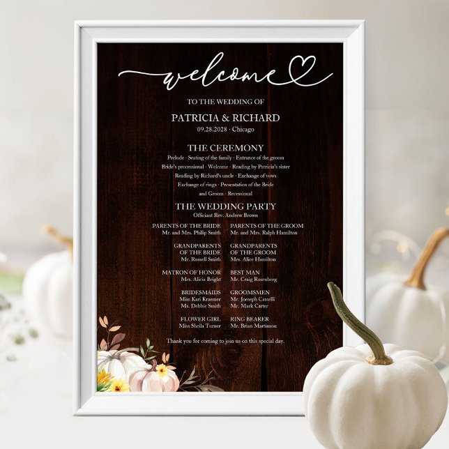 Poster Sinal de Programa de Casamento de Outono com Giras (Criador carregado)