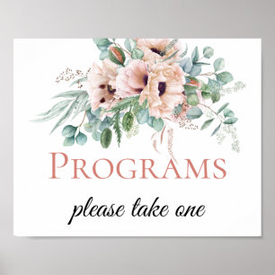 Poster Sinal de Programa de Casamento Floral Rosa e Marfi