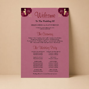 Poster Sinal de Programa de Cerimônia de Casamento Floral