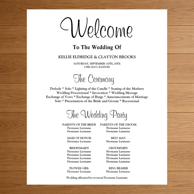 Poster Sinal de Programa de Cerimônia de Casamento Simple (Criador carregado)