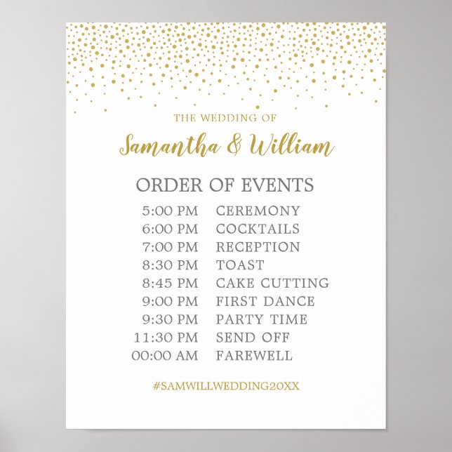 Poster Sinal de Programação de Casamento de Confetti Dour (Frente)