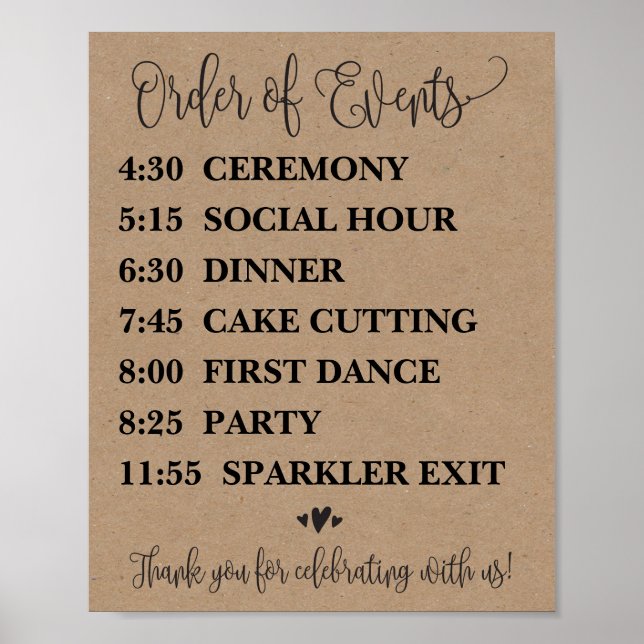 Póster Sinal de Programação de Casamento de Eventos (Frente)