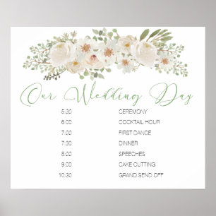 Poster Sinal de Programação de Casamento Elegante Branco